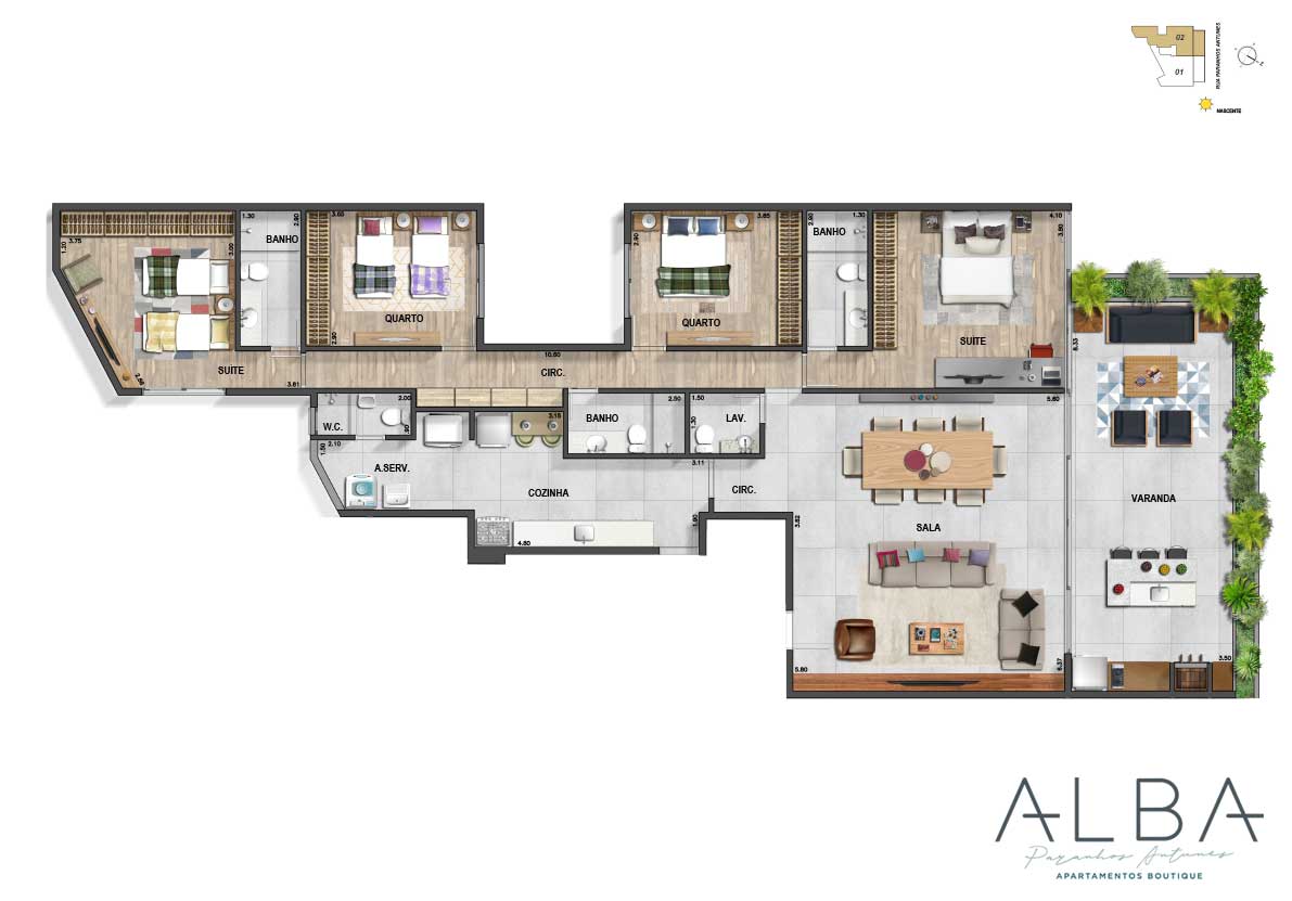 Apto. 102/202 - 4 quartos - 179,28m2