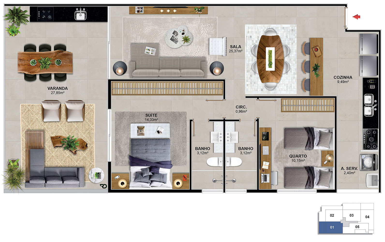 Aptos. 101 e 201 - 104,16 m²