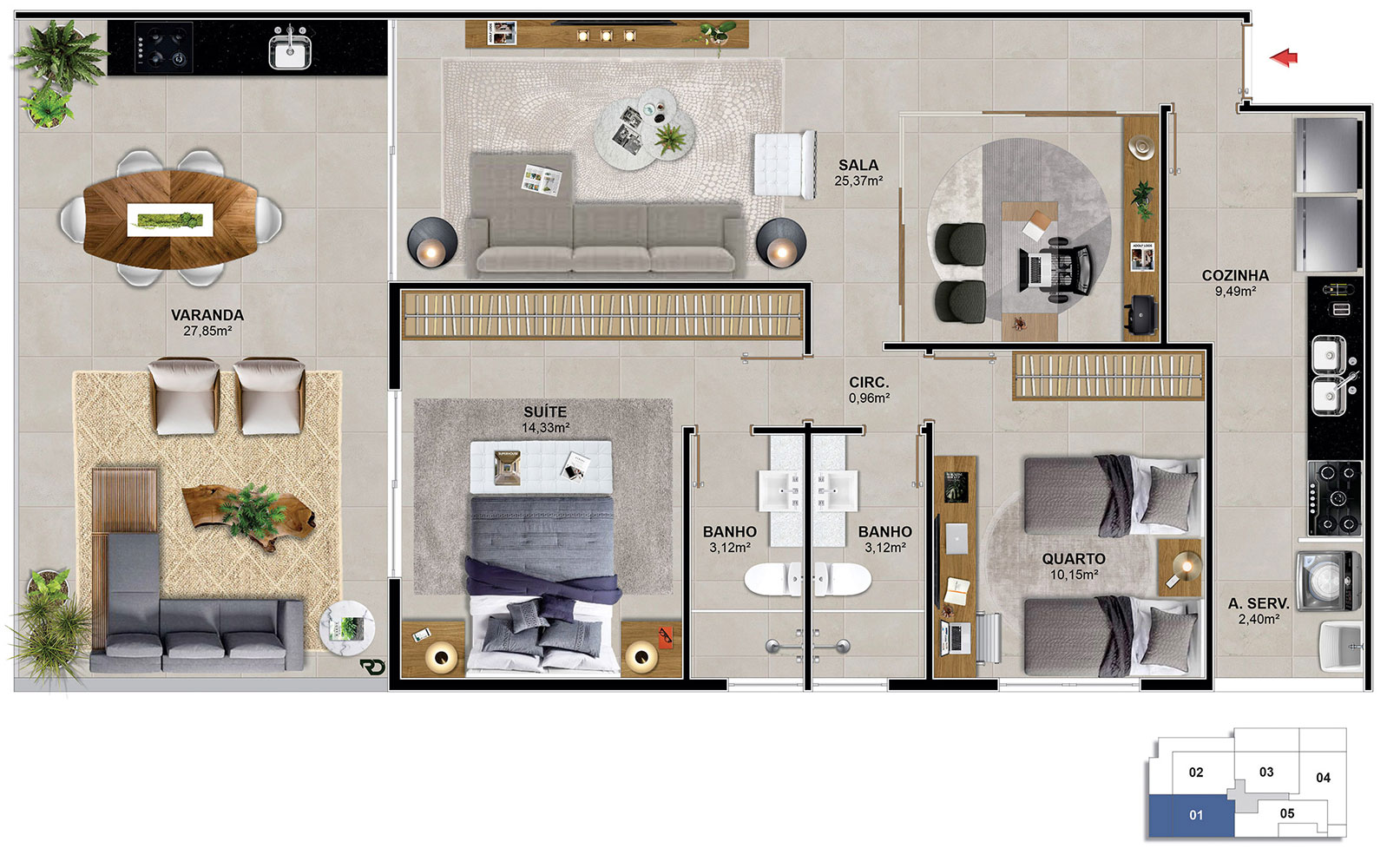 Aptos. 101 e 201 - 104,16 m² - opção home office
