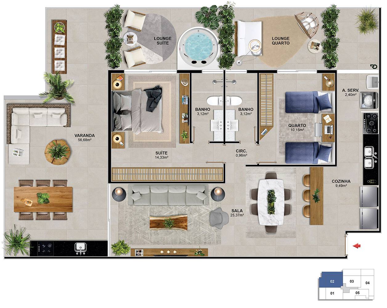 Aptos. 102 e 202 - 133,45 m²