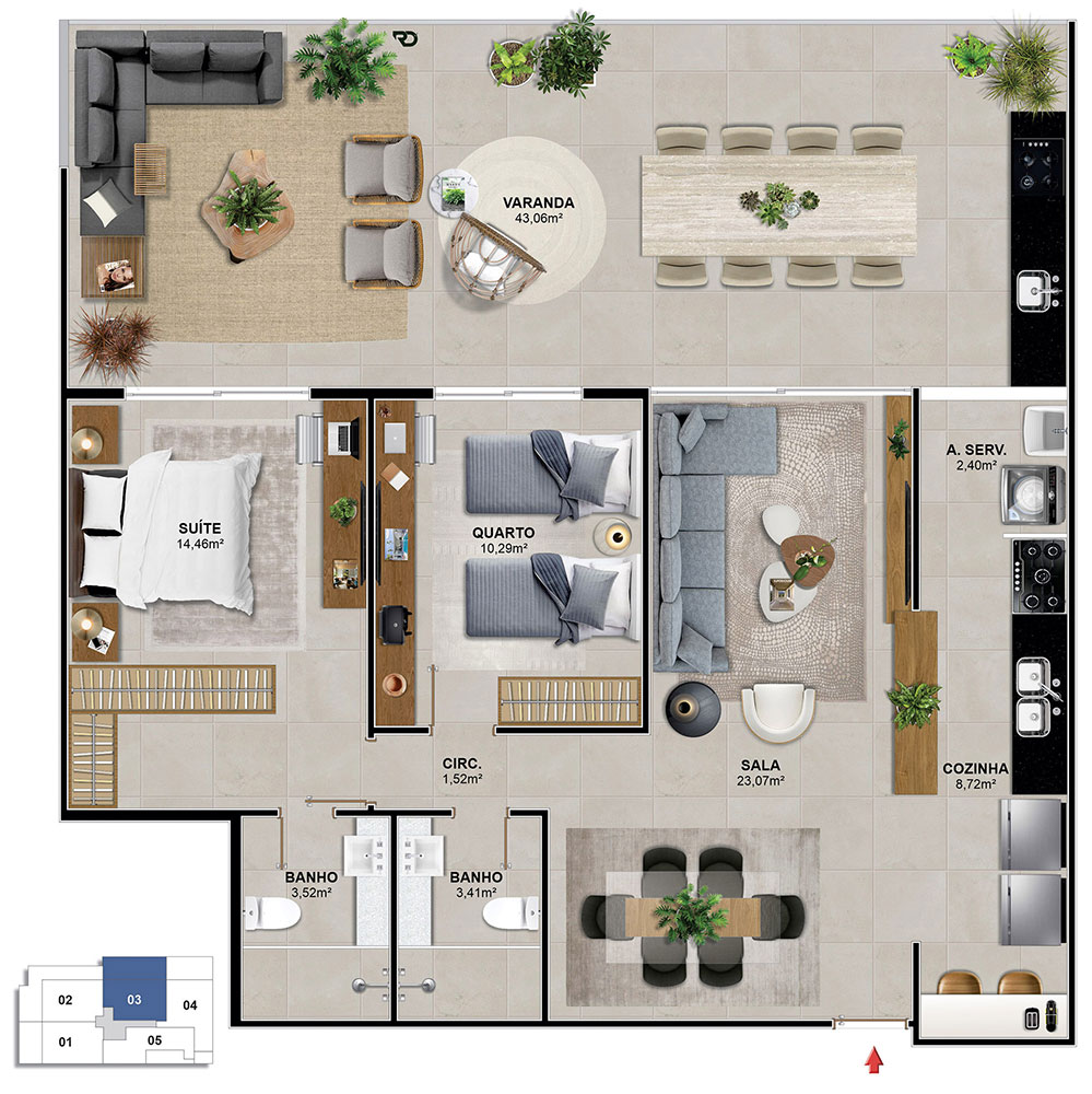 Aptos. 103 e 203 - 117,29 m²