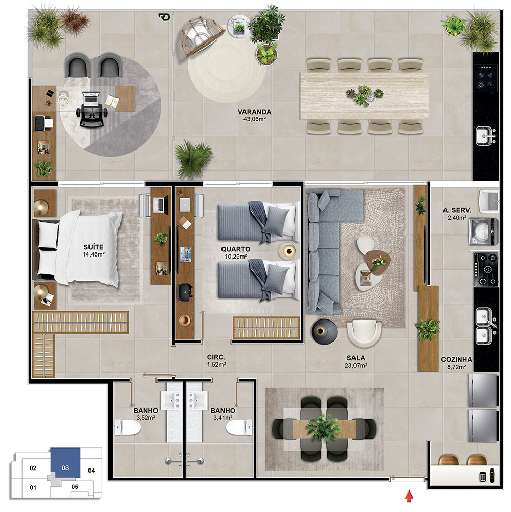 Aptos. 103 e 203 - 117,29 m²