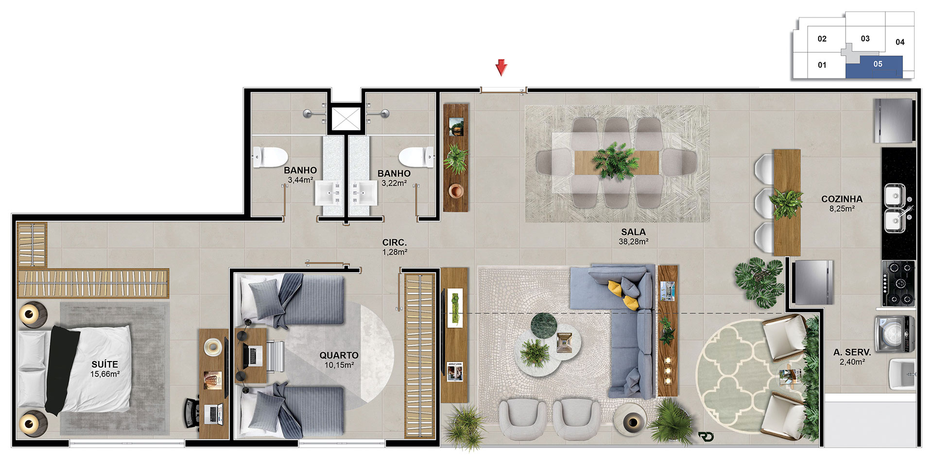 Aptos. 105 e 205 - 90,41 m²
