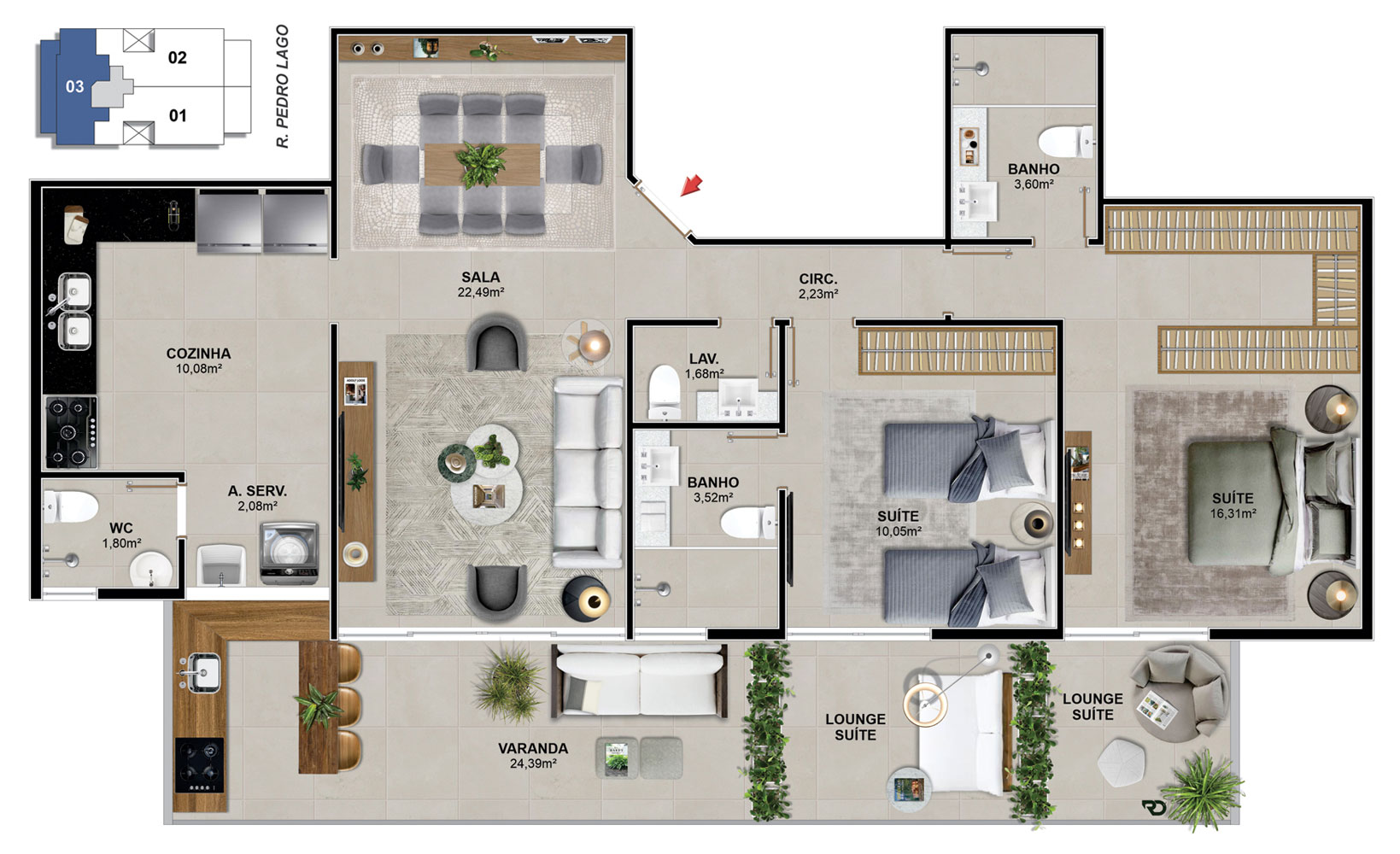 Aptos. 103 e 203 - 106,85 m²