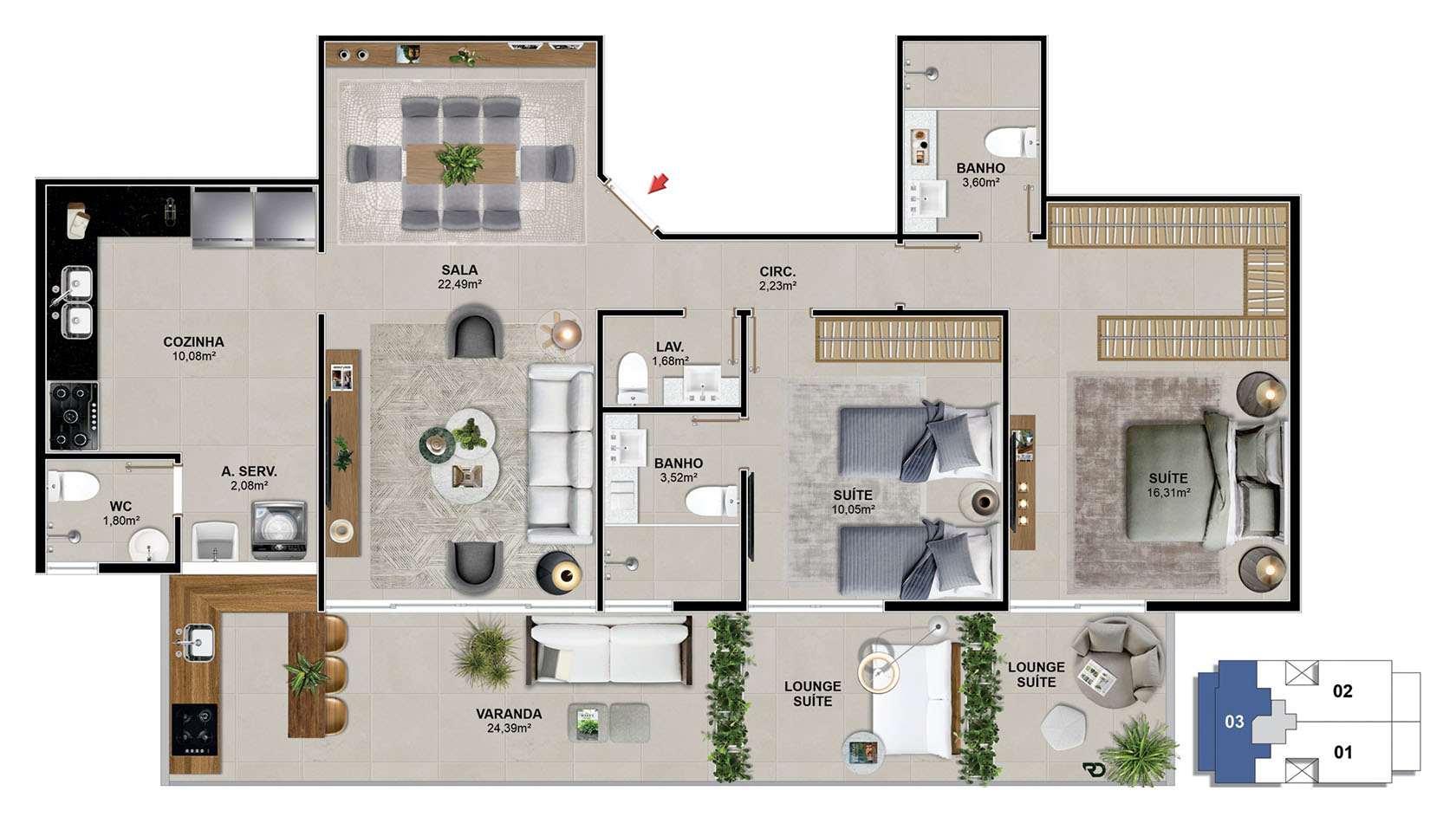 Aptos. 103 e 203 - 106,85 m²